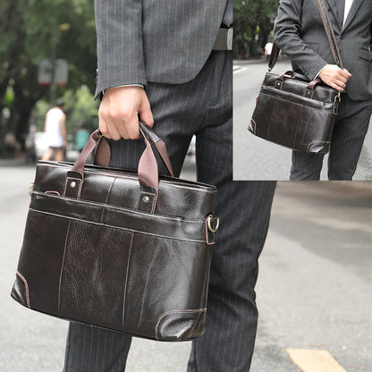 WESTAL Men's Leather Bag for Men Briefcases Genuine Leather Laptop Bag 14'' Shoulder Messenger Bags Document Computer Bags 7708