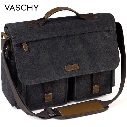 VASCHY  Messenger Bag for Men Vintage Water Resistant Waxed Canvas 15.6 inch Laptop Briefcase Padded Shoulder Bag for Men Women