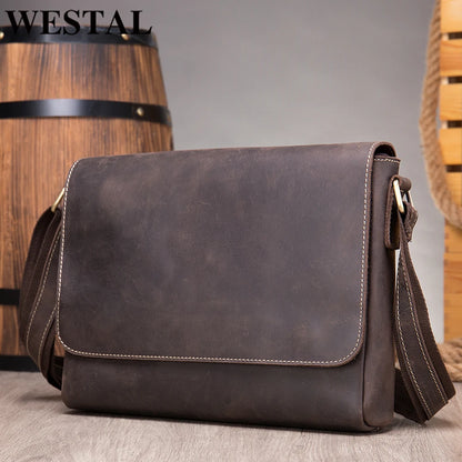 WESTAL Crazy Horse Leather Men's Briefcases Laptop Bag Office Bags for Men Cover Messenger Bags Men's Leather Bag Computer Bags