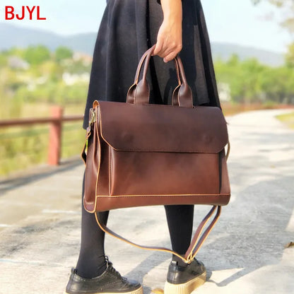 New Women Business Handbag A4 14 inch Leather Shoulder Travel Bag