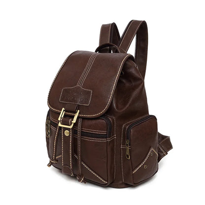 Waterproof Soft PU Leather Backpack Women Drawstring Bagpack College Student School Backpacks Vintage Female Retro Bookbag