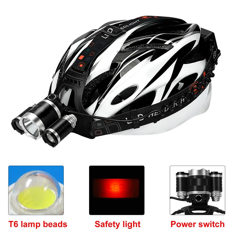 T20 LED Headlamp High Lumen 3/5 LED Light Ultra Bright Headlight USB Rechargeable 4 Modes Flashlight Waterproof  Fishing Hunting