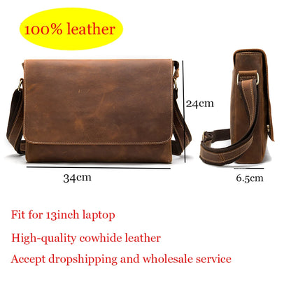 WESTAL Crazy Horse Leather Men's Briefcases Laptop Bag Office Bags for Men Cover Messenger Bags Men's Leather Bag Computer Bags