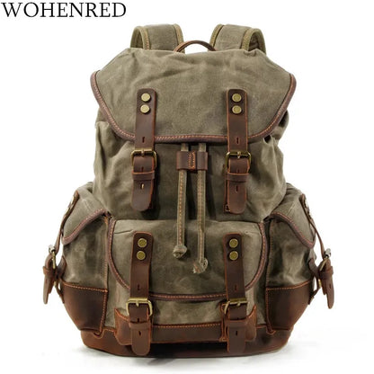 WOHENRED Large Capacity Leather Canvas Backpacks For Men School Bags Vintage Waterproof Daypack High Quality Laptop Backpack Bag