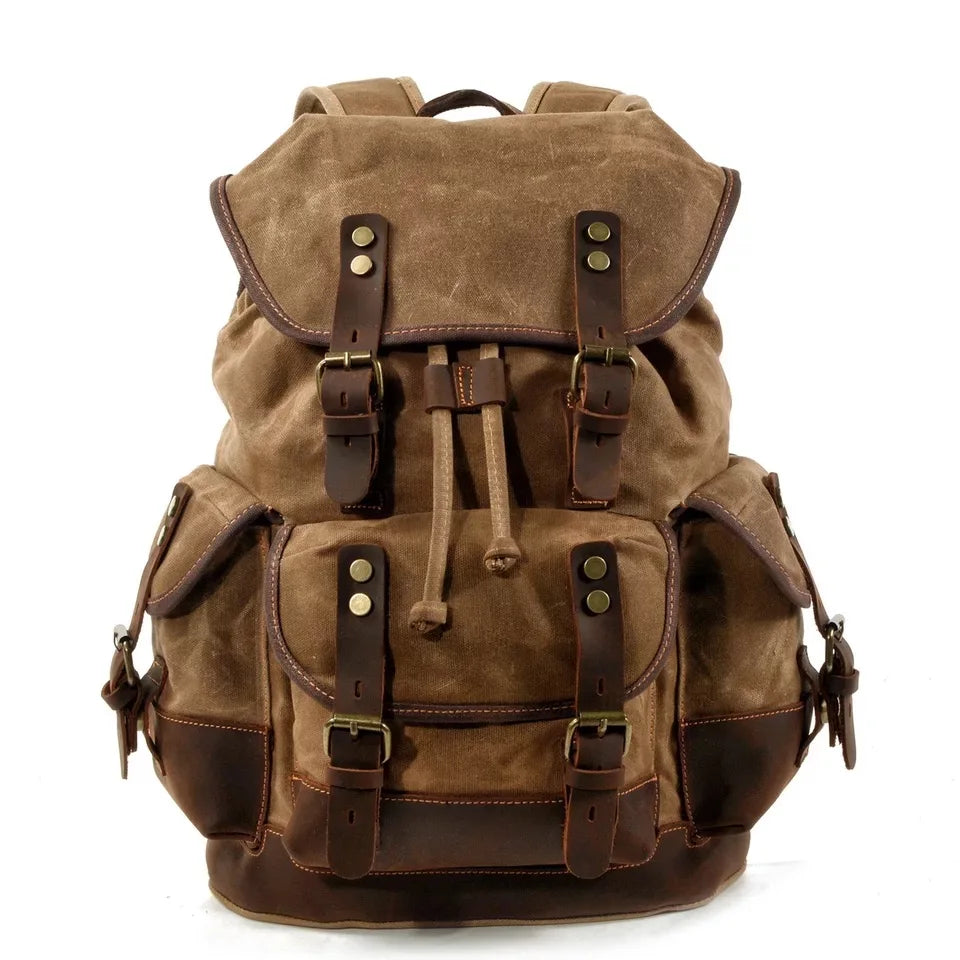 WOHENRED Large Capacity Leather Canvas Backpacks For Men School Bags Vintage Waterproof Daypack High Quality Laptop Backpack Bag