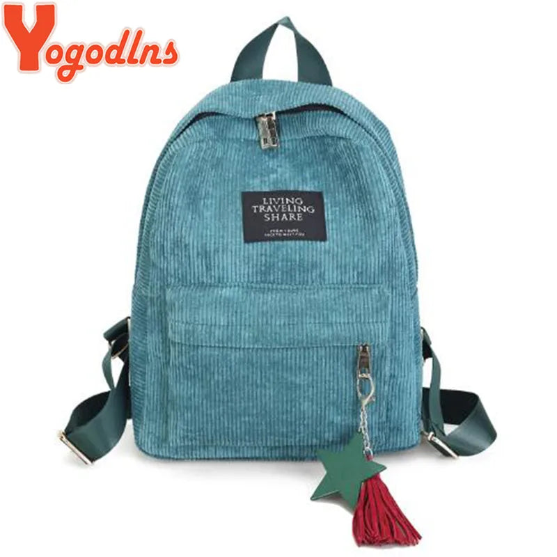 Yogodlns Women Backpacks School Shoulder Bag With Tassel Corduroy Backpack Female Notebook Bags For Girls Preppy Style Knapsack