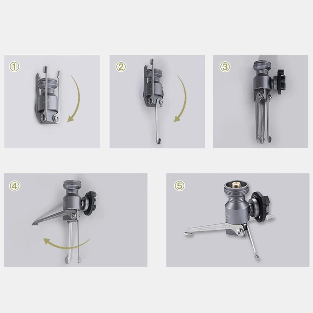 Outdoor Gas Adapter Tripod Butane Canister Adapter Collapsible Gas Stove Connector Gas Lamp Tank Stand Camping Equipment