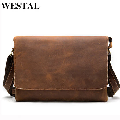 WESTAL Crazy Horse Leather Men's Briefcases Laptop Bag Office Bags for Men Cover Messenger Bags Men's Leather Bag Computer Bags