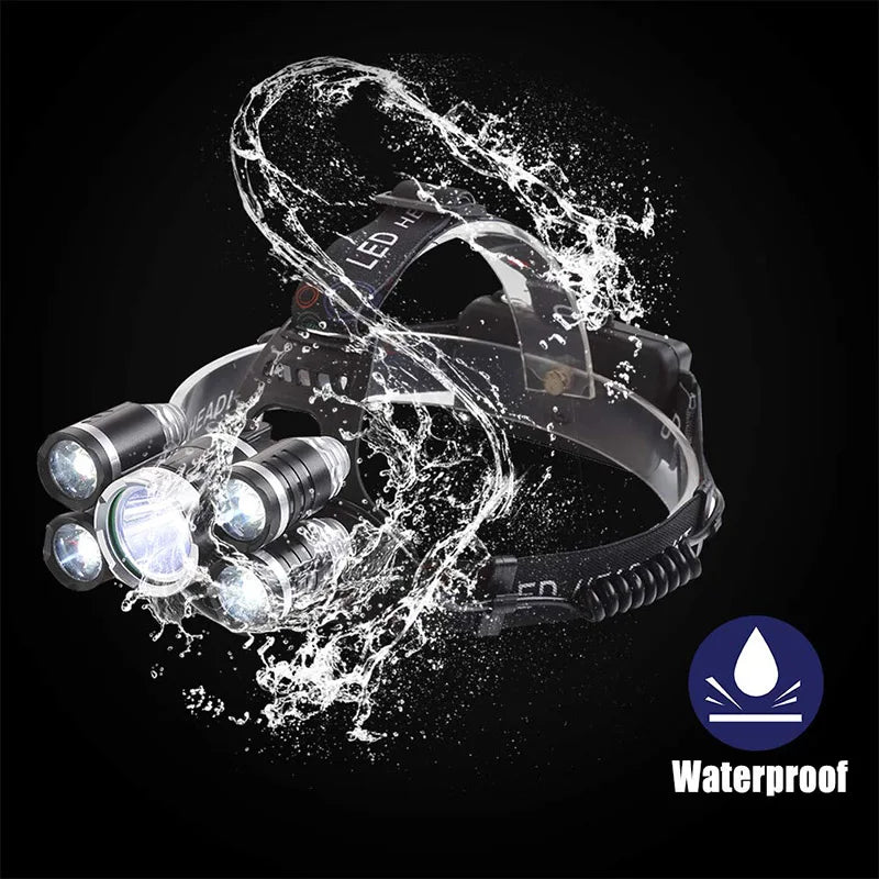 T20 LED Headlamp High Lumen 3/5 LED Light Ultra Bright Headlight USB Rechargeable 4 Modes Flashlight Waterproof  Fishing Hunting