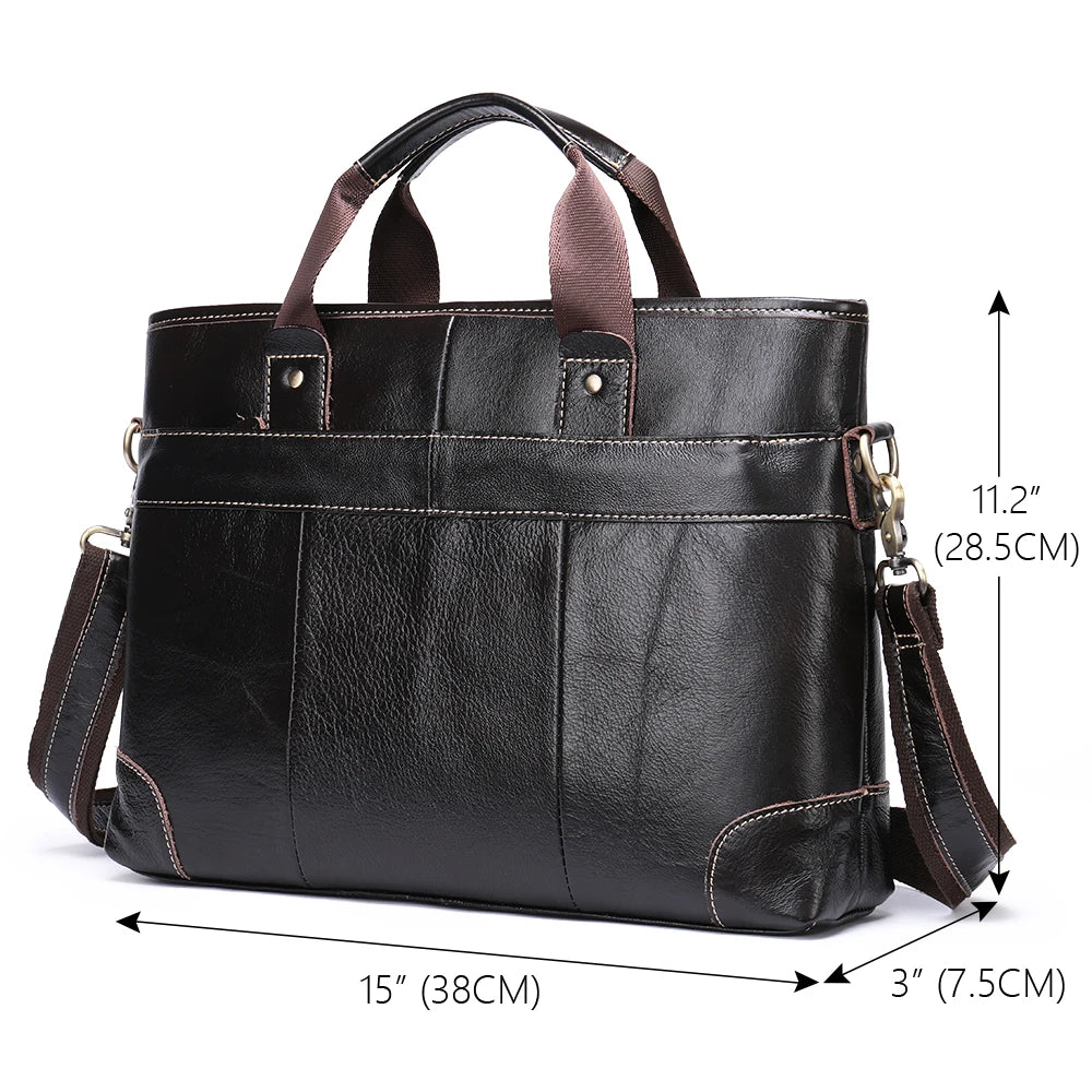 WESTAL Men's Leather Bag for Men Briefcases Genuine Leather Laptop Bag 14'' Shoulder Messenger Bags Document Computer Bags 7708