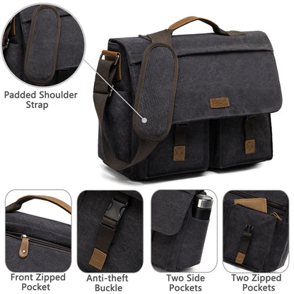 VASCHY  Messenger Bag for Men Vintage Water Resistant Waxed Canvas 15.6 inch Laptop Briefcase Padded Shoulder Bag for Men Women