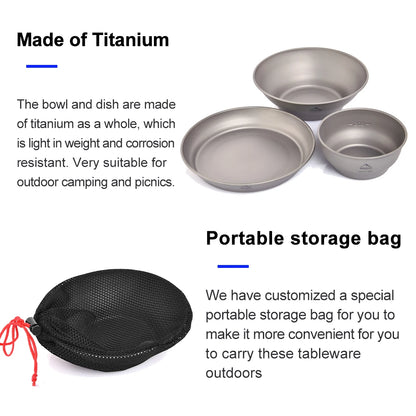 Widesea Camping Ultralight Titanium Bowl Plate Pan Tableware Set Multi Size Salad BBQ Dish Outdoor Dinner Travel Cookware Cup