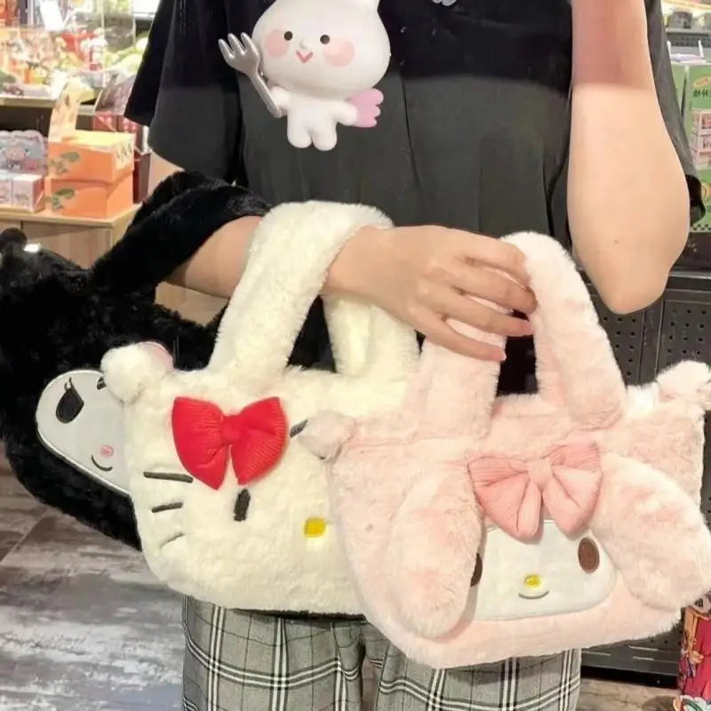 Kawaii Plushie Sanrio Bag Hello Kitty Kuromi Shoulder Bag Cute My Melody Storage Plush Handbag Women Bag Birthday Gift for Girl