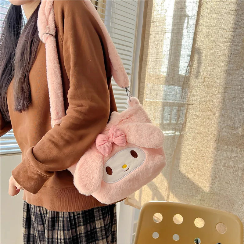 Kawaii Plushie Sanrio Bag Hello Kitty Kuromi Shoulder Bag Cute My Melody Storage Plush Handbag Women Bag Birthday Gift for Girl