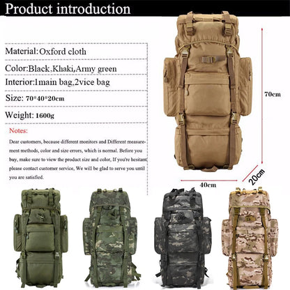 70L Large Capacity Oxford Men's Travel Backpack High Quality Waterproof