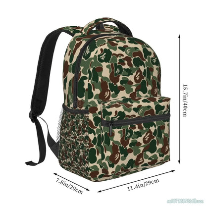 Green Camouflage Camo Backpack for Men Women Outdoor Travel Large Capacity Casual Daypack School Backpacks for Boys Girls