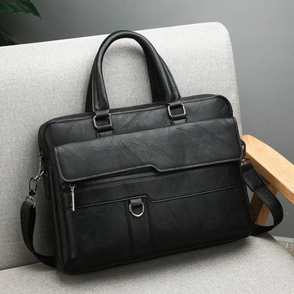 New Men Briefcase Bag Classical Retro PU Leather Luxury Brand Business Handbag Male Crossbody Shoulder Bag Laptop Computer Case