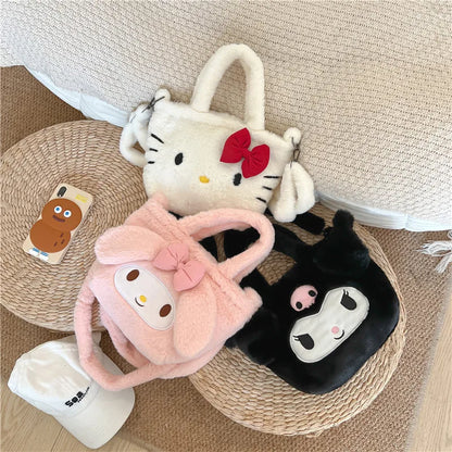 Kawaii Plushie Sanrio Bag Hello Kitty Kuromi Shoulder Bag Cute My Melody Storage Plush Handbag Women Bag Birthday Gift for Girl