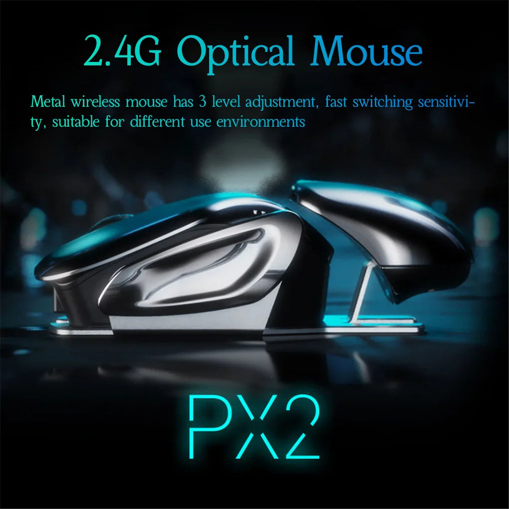 PX2 Metal 2.4G Rechargeable Wireless Mute 1600DPI Mouse 6 Buttons for PC Laptop Computer Gaming Office Home Waterproof Mouse