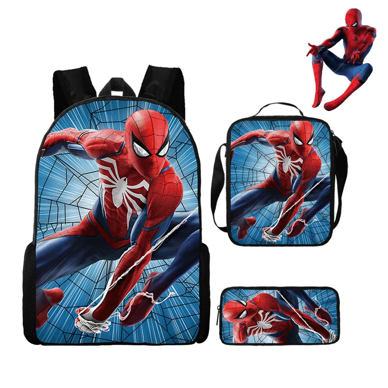 Spiderman Backpack Three Piece Set for Elementary School Students Cartoon Backpack for Boys Backpack Fashion Super-heros Style