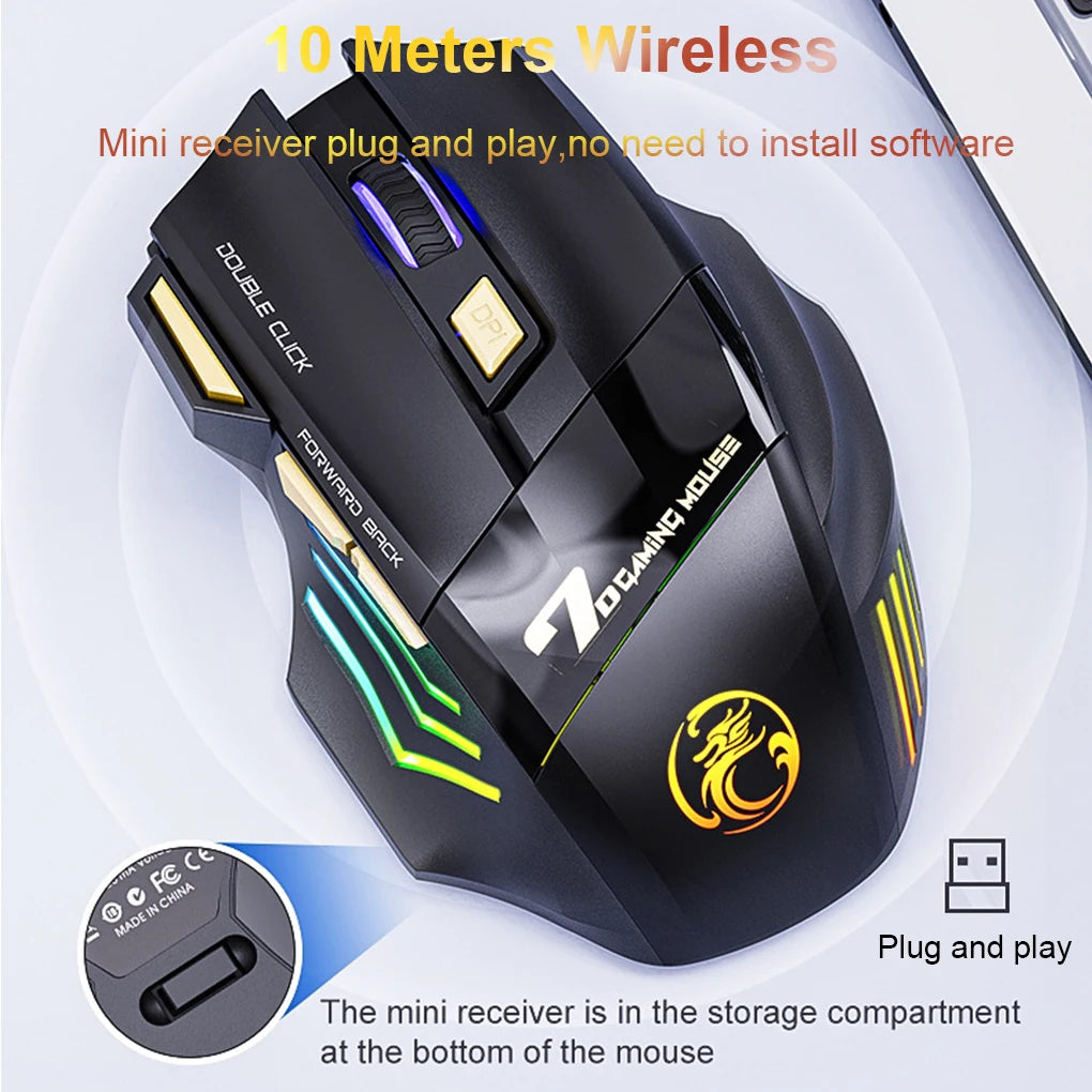 PX2 Metal 2 4G Rechargeable Wireless Mute 1600DPI Mouse 6 Buttons for PC Laptop Computer Gaming Office Home Waterproof Mouse