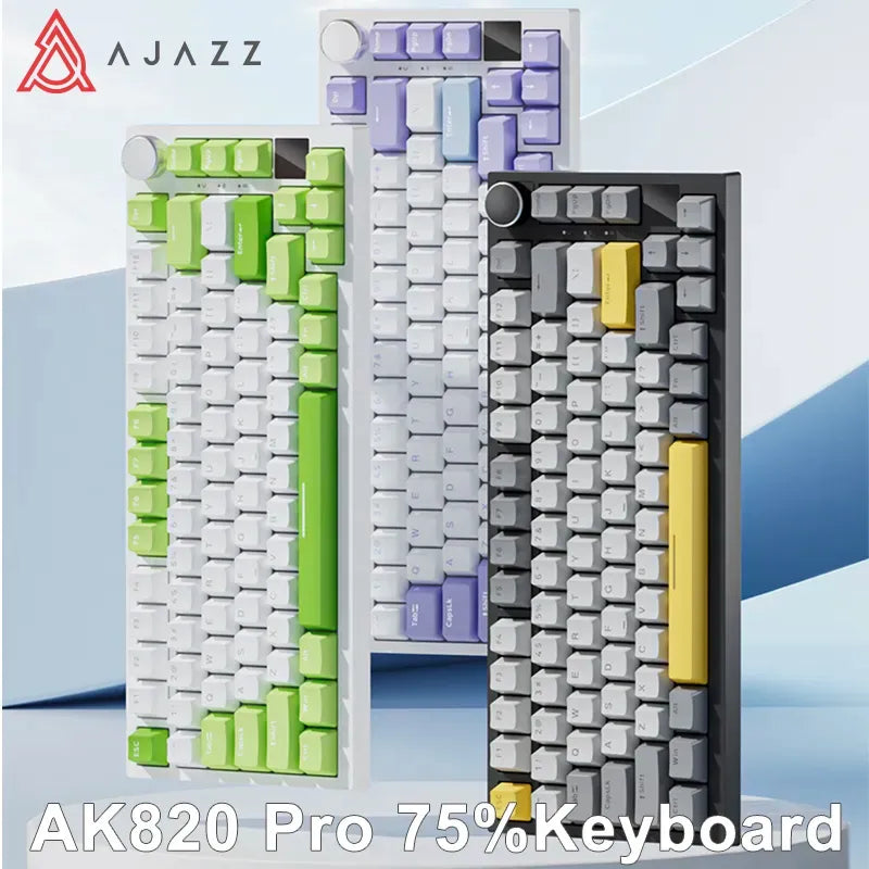 Ajazz Ak820 RGB Tri-Mode Wireless Gaming Mechanical Keyboard 82 Key Bluetooth 2.4GHz