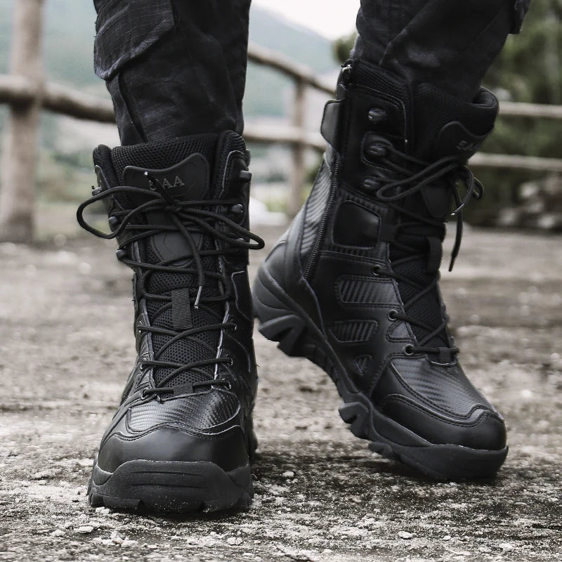 Military Boots Men Tactical Army Boots Men with Side Zipper 2023 High Top Tactical Boots Men Anti-Slip Work Safety Shoes