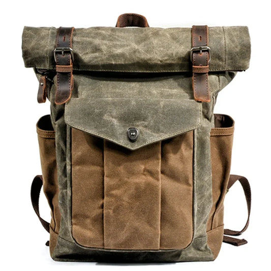 MUCHUAN Luxury Vintage Canvas Backpacks for Men Oil Wax Canvas Leather Travel Backpack Large Waterproof Daypacks Retro Bagpack