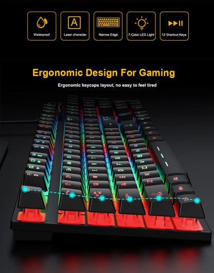 Gaming keyboard Gamer keyboard with backlight USB 104 Rubber keycaps RGB Wired Ergonomic Russian keyboard For PC laptop