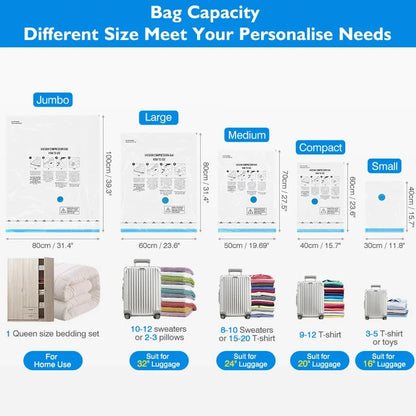 Travel Vacuum Storage Bags with Cordless Electric Pump 8-18Pc Space Saver Bag for Clothes Comforter Blanket Compressed Organizer