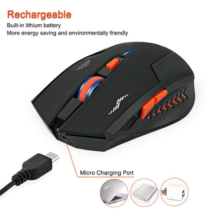 2400DPI Gaming Wireless Slient Button Computer Mouse With Built-in Lithium Battery 2.4G