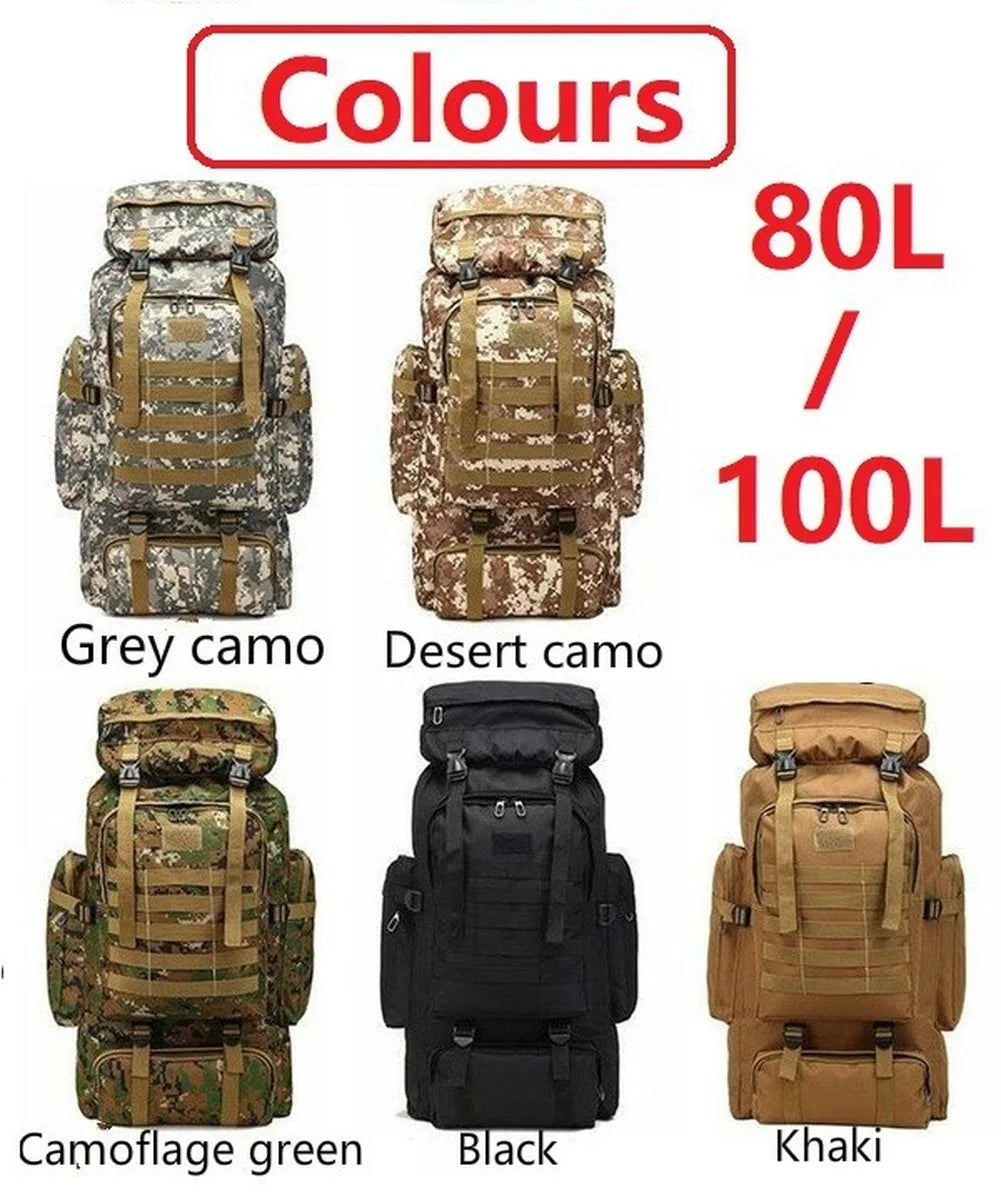 Mountaineering Bag 80L/100L Climb Bag Military Tactical Backpacks Large Backpack Outdoors Hiking Camping Travel Bags