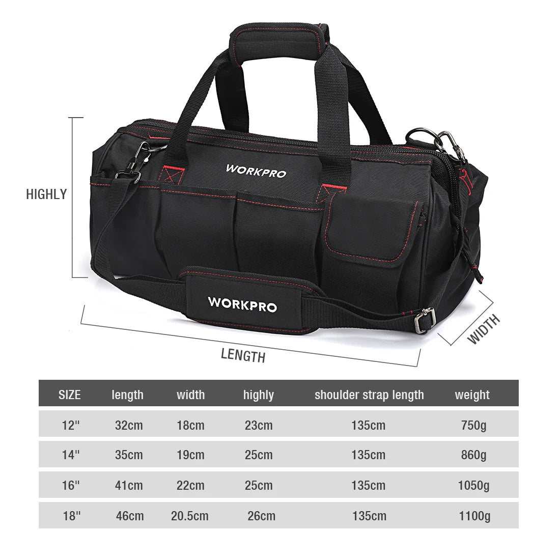 WORKPRO Waterproof Tool Bag - Large Capacity Crossbody Bag