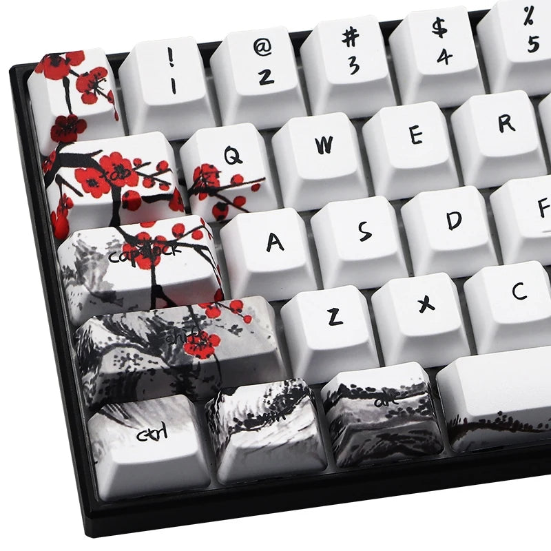 Novelty Allover Dye Subbed Plum Blossom 71 Key Profile Keycap For GH60 RK61 ALT61 Anne PRO2 GK61 GK64 Dz60 Keycaps