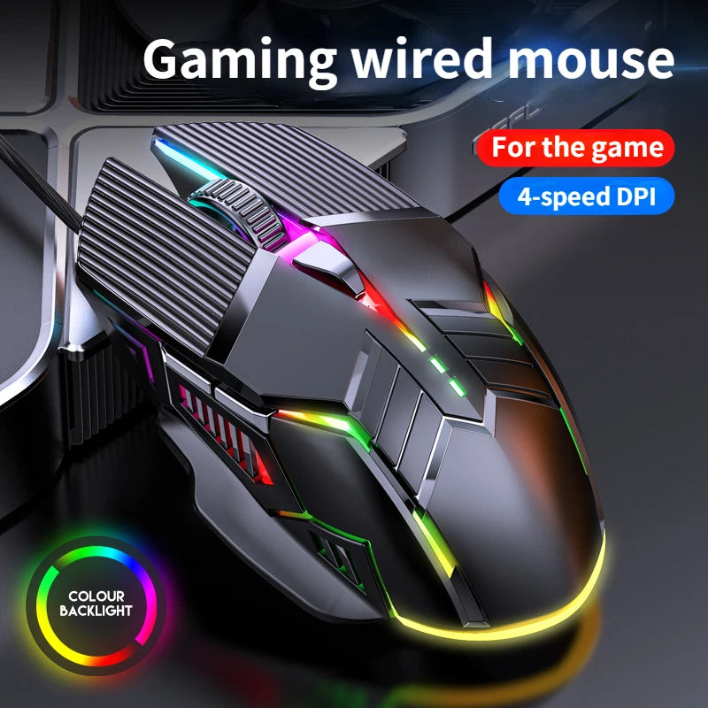 3200DPI Ergonomic Wired Silent Gaming Mouse USB 6 Button LED