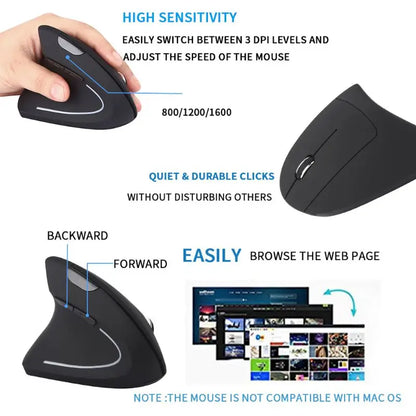 Wireless Left Hand Vertical Mouse Ergonomic Gaming Mouse 2.4G 1600DPI USB Optical Mice Mause For Computer Laptop PC