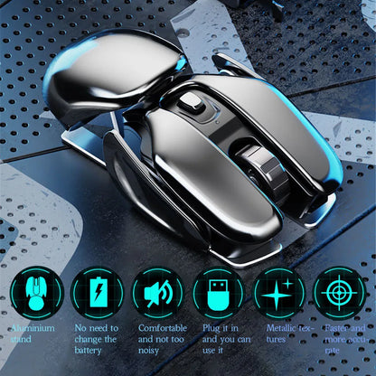 PX2 Metal 2.4G Rechargeable Wireless Mute 1600DPI Mouse 6 Buttons for PC Laptop Computer Gaming Office Home Waterproof Mouse