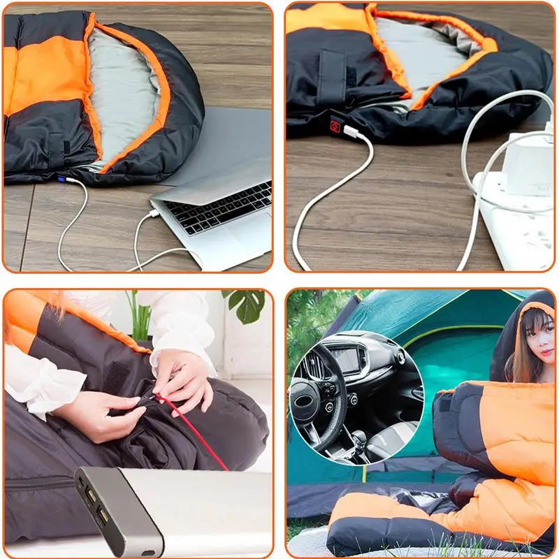 USB Heated Sleeping Bag With Compression Bag