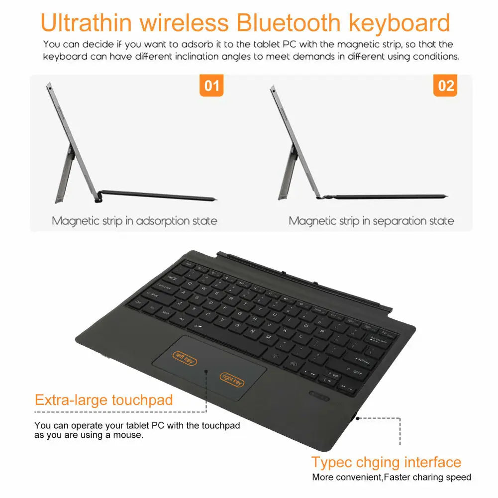 Ft-1089d Wireless Bluetooth-compatible Keyboard With Touchpad Backlit Compatible For Microsoft Surface Pro 3 4 5 6 7