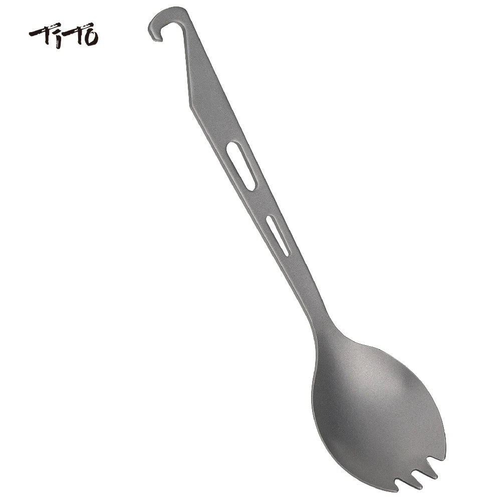 TiTo 2 In 1 Outdoor Titanium Spork Camping Tableware with Bottle Opener Hiking Picnic Titanium Spoon Fork for Travel Backpacking