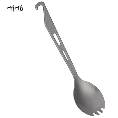 TiTo 2 In 1 Outdoor Titanium Spork Camping Tableware with Bottle Opener Hiking Picnic Titanium Spoon Fork for Travel Backpacking