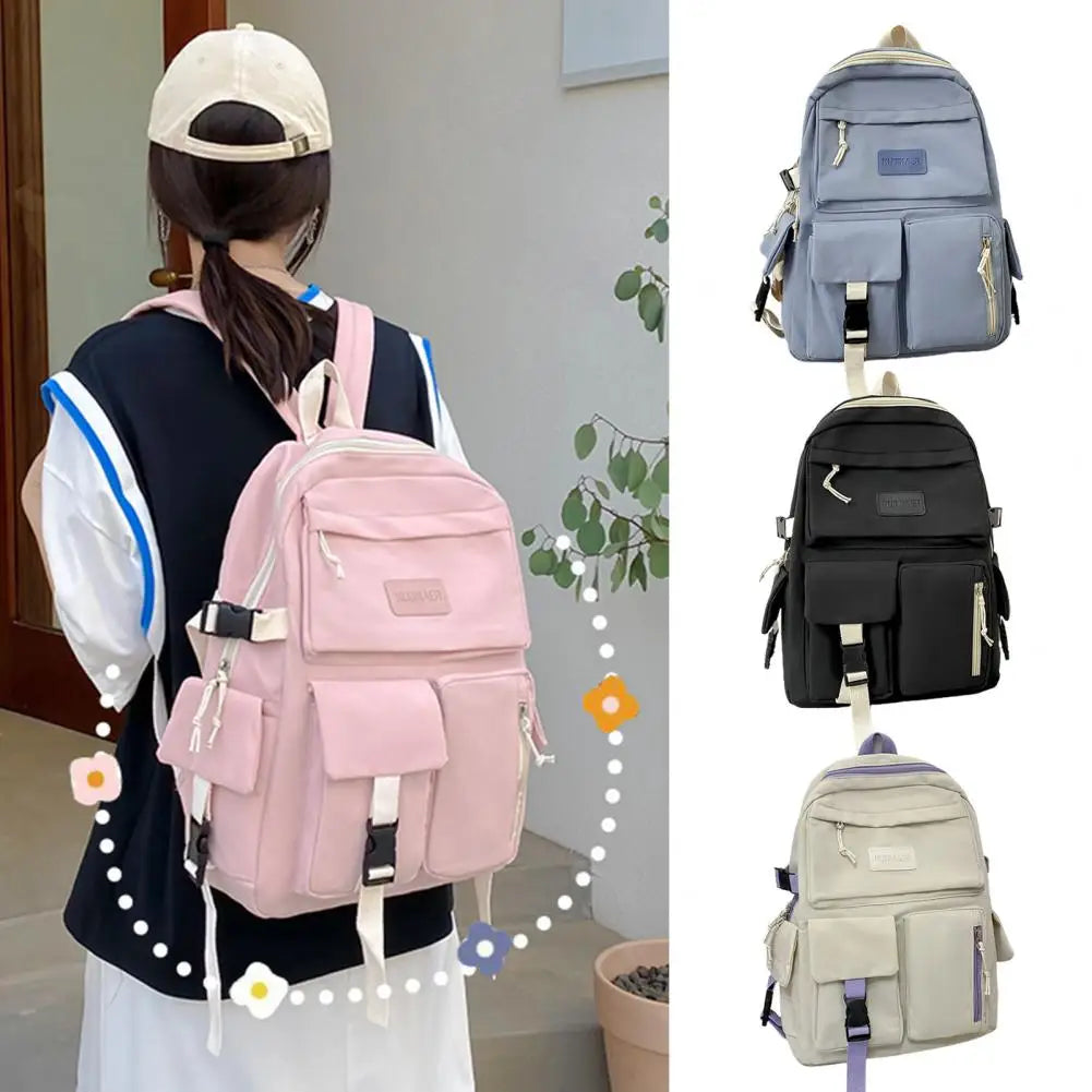 Large Capacity Canvas Black Backpack Light Simple Travel Bag Canvas Backpack Student School Bag Canvas Student Zipper Backpack