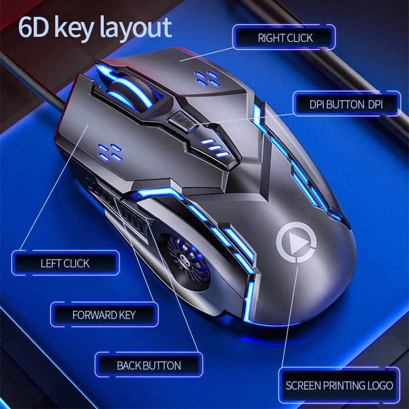 Ergonomic Wired Gaming Mouse RGB - 6 Button, 3200 DPI