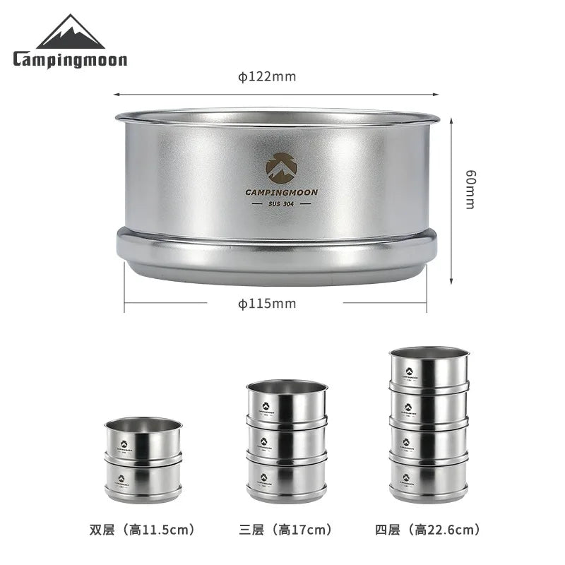 Campingmoon S362 Outdoor Stainless Steel Steamer - Portable Picnic and Camping Steaming Solution