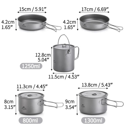 Naturehike Titanium Tableware Foldable Pot Frying Pan Titanium Cup Outdoor Picnic Utensils Tableware Hiking Camping Cookware