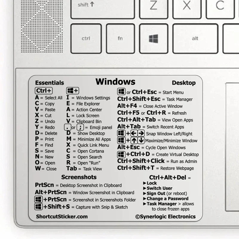 Windows Computer Reference Keyboard Shortcut Sticker