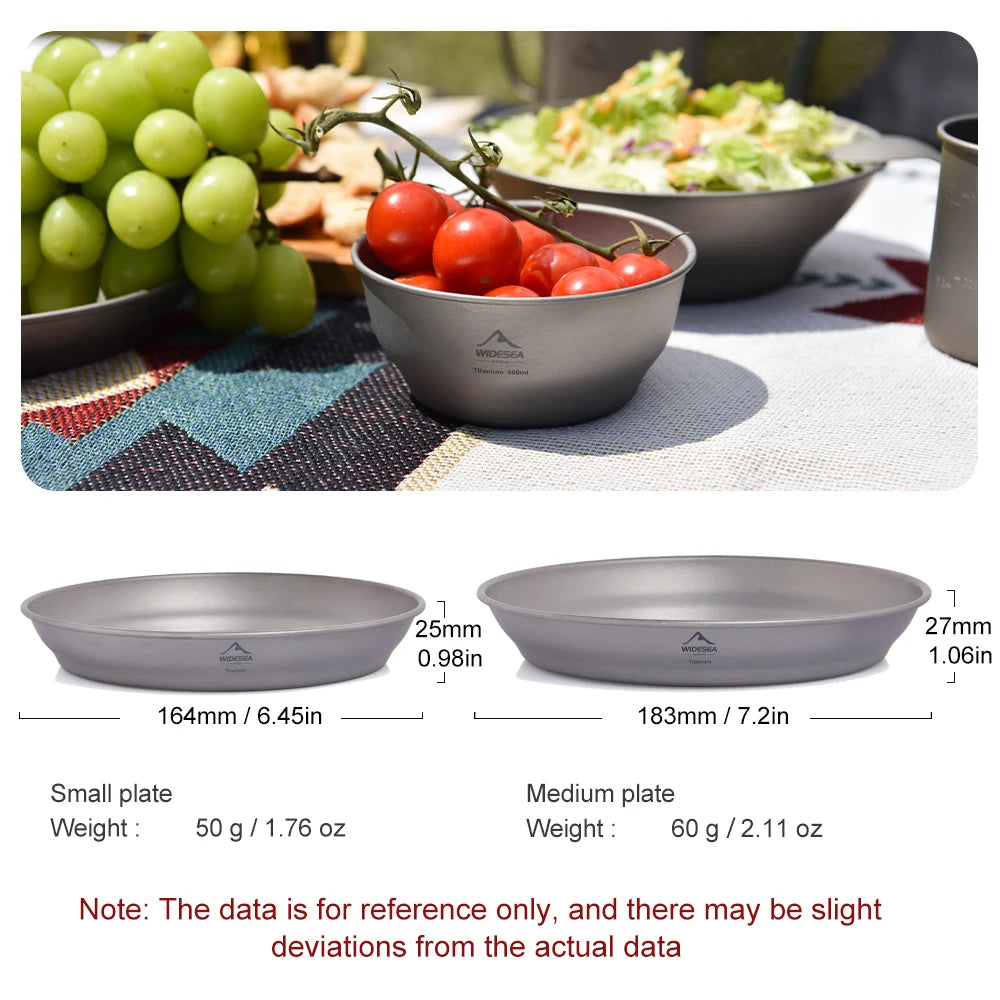 Widesea Camping Ultralight Titanium Bowl Plate Pan Tableware Set Multi Size Salad BBQ Dish Outdoor Dinner Travel Cookware Cup