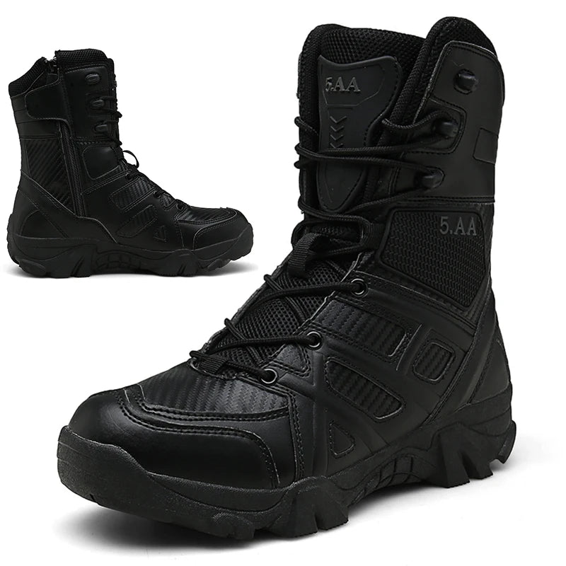 Military Boots Men Tactical Army Boots Men with Side Zipper 2023 High Top Tactical Boots Men Anti-Slip Work Safety Shoes